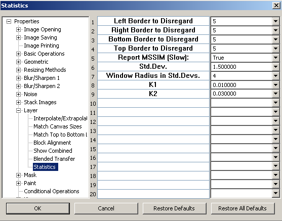 Difference Statistics Dialog